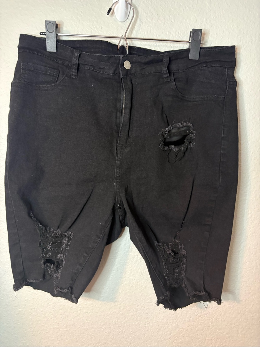SHEIN Black Distressed Ripped Denim Shorts